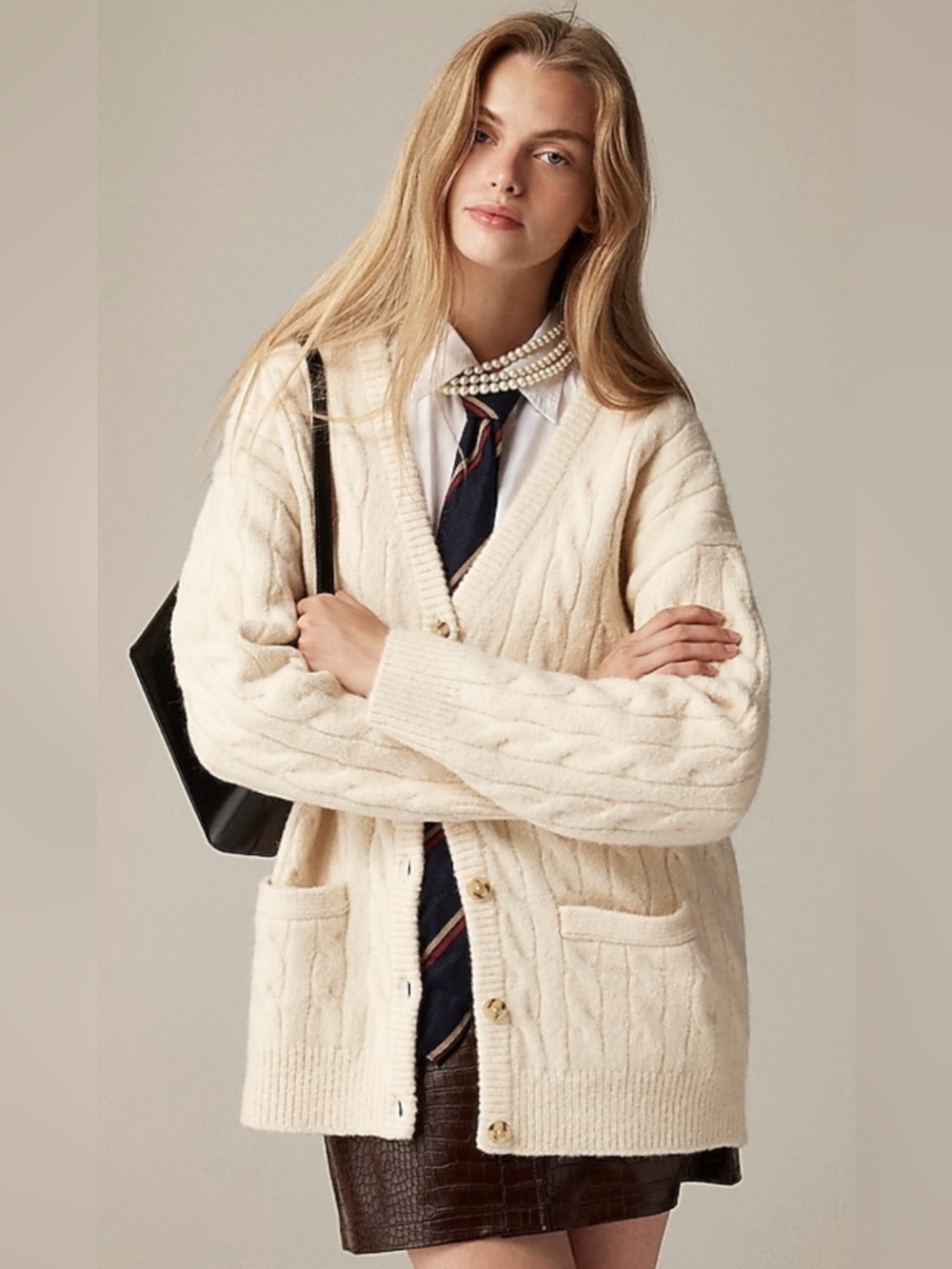 NWOT J. Crew cable-knit button front oversized cardigan sweater size M/L